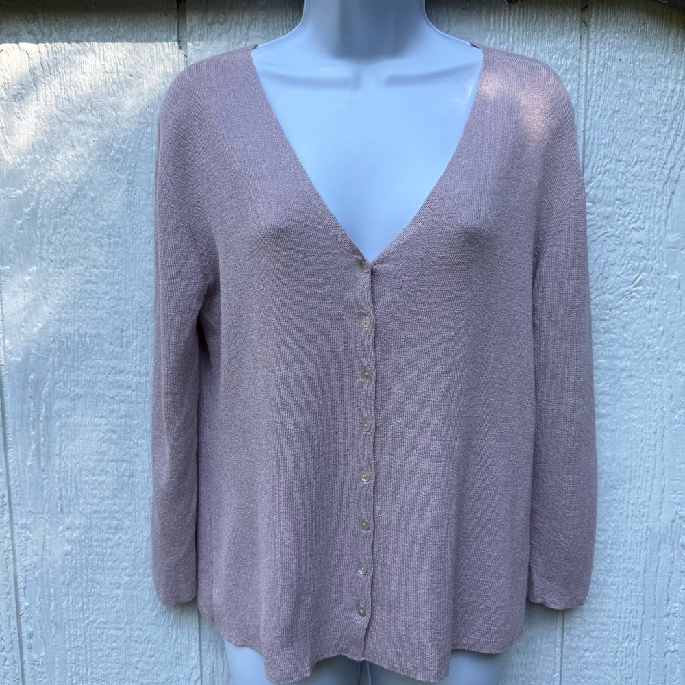 Sigrid Olsen Sport Women’s Beige Knit Cardigan V-Neck 3/4 Sleeve Sweater M